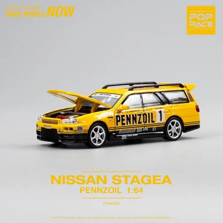 Pop Race 1:64 scale Nissan GT-R R34 STAGEA PENNZOIL – Mobile Garage HK