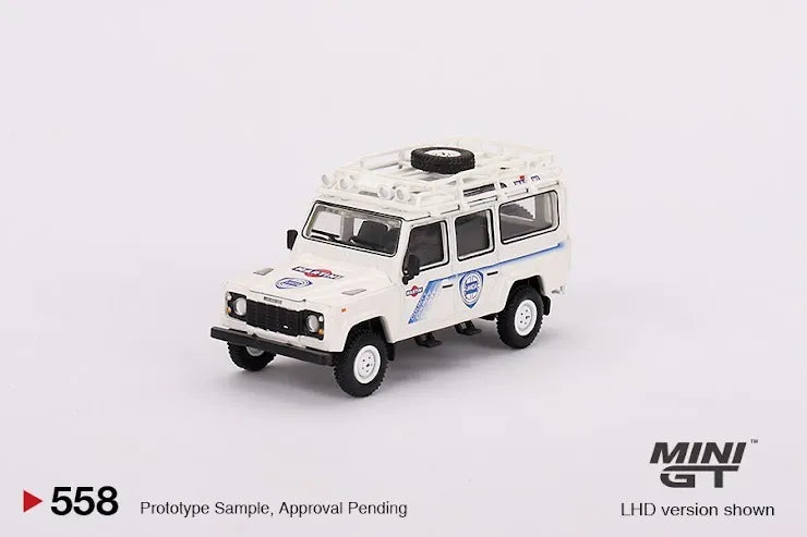 Mini GT #558 Land Rover Defender 110 1991 Safari Rally Martini