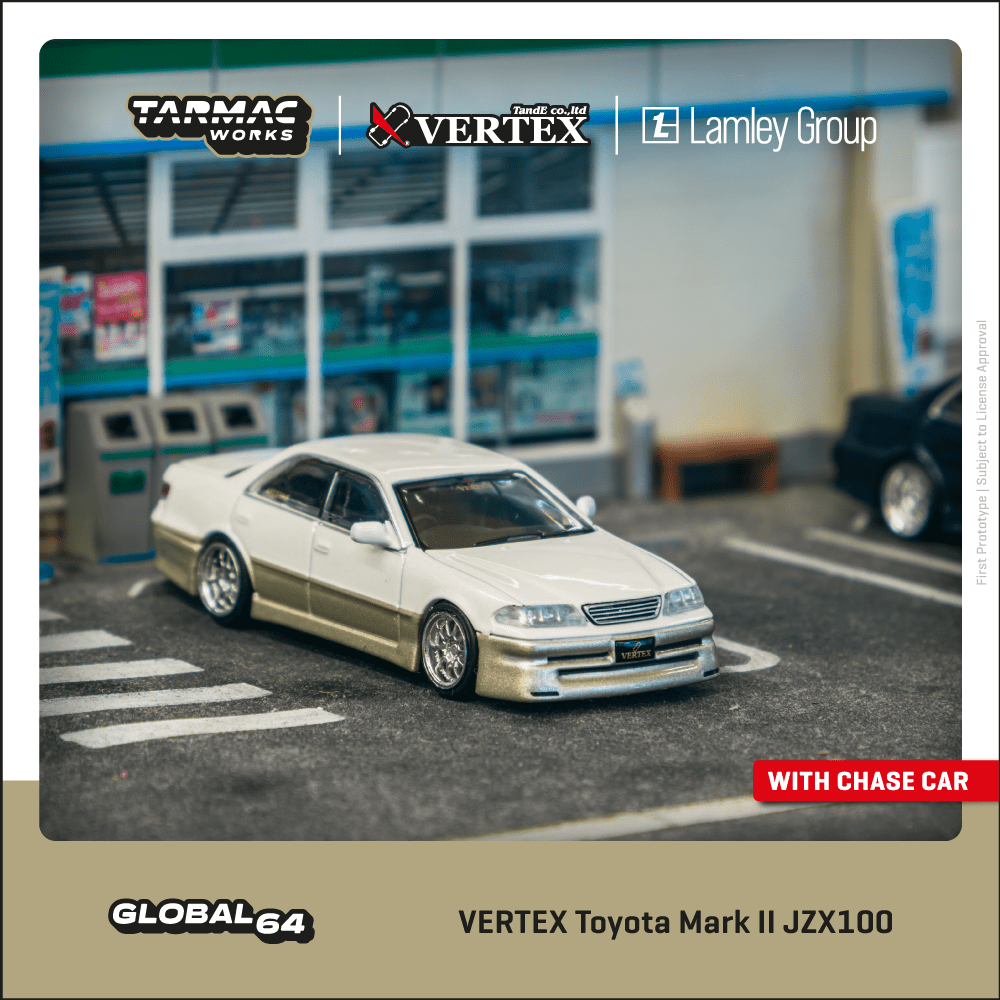 Tarmac Works 1:64 Scale -Lamley Special Edition- VERTEX Toyota Mark II  JZX100 White Metallic