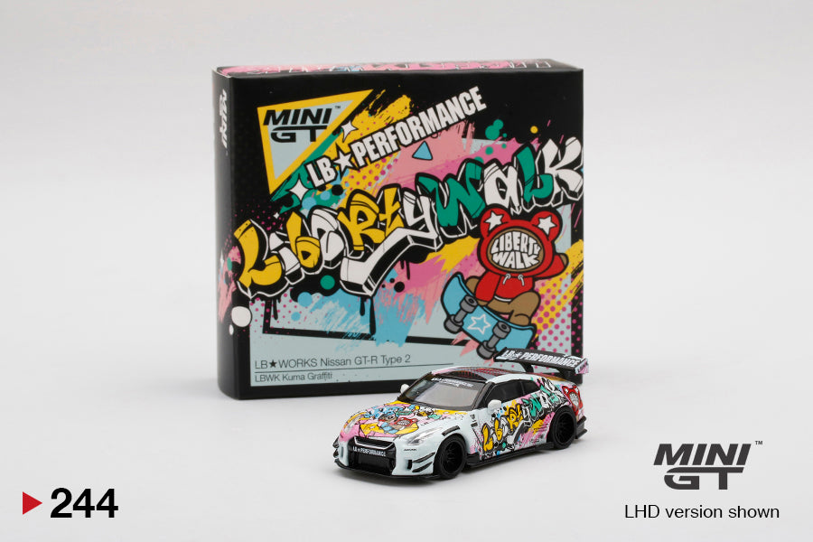 MINI GT 1/64 #244 LB★WORKS Nissan GT-R R35 Type 2 Rear Wing ver 3 Kuma  Graffiti