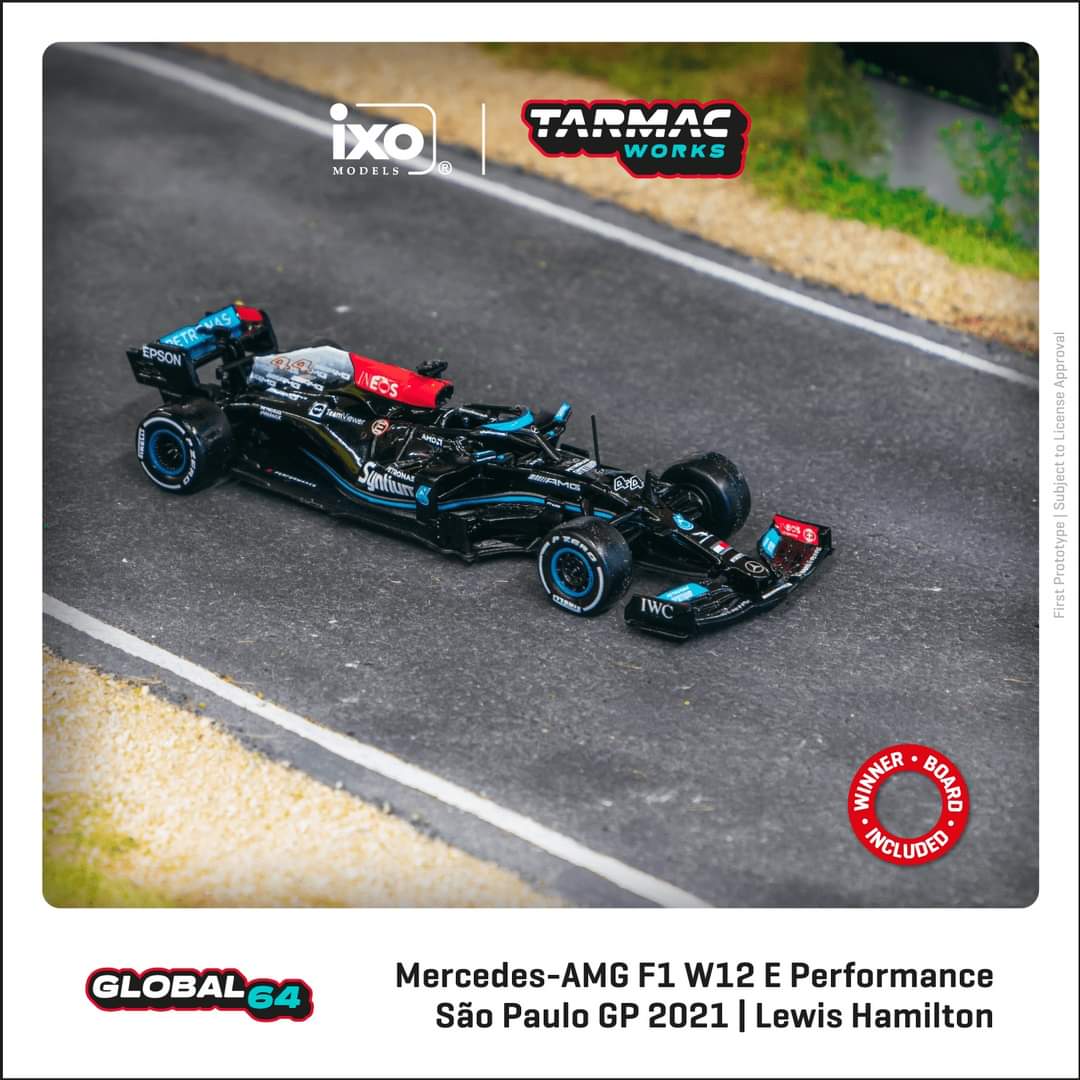 Tarmac Works 1:64 Scale Mercedes-AMG F1 W12 E Performance , São Paulo Grand  Prix 2021 Winner, Lewis Hamilton