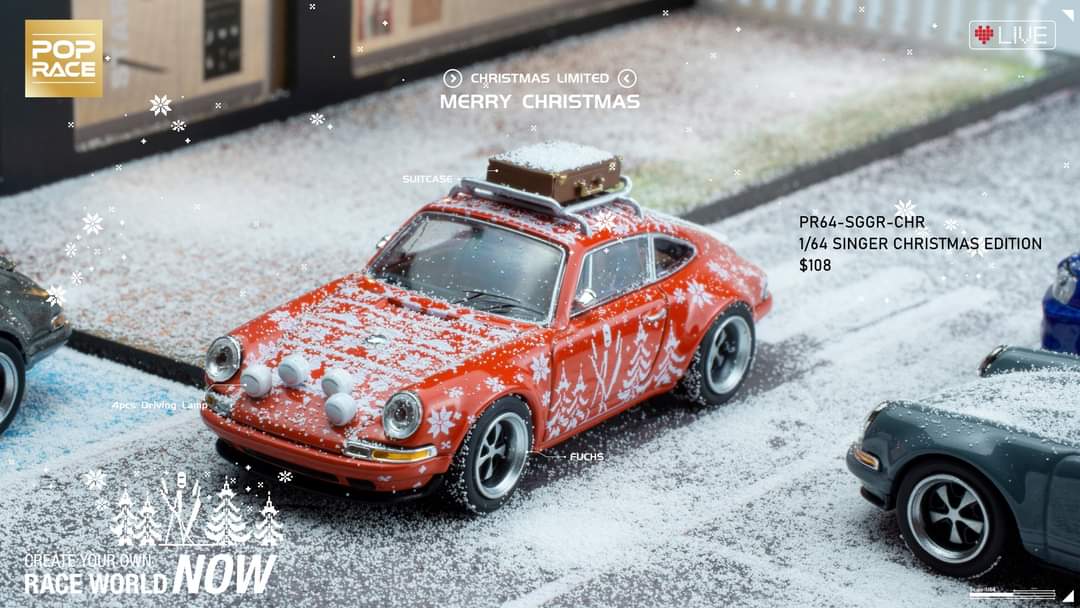 Pop Race Christmas Edition 1:64 Scale Porsche 911 (964) Singer