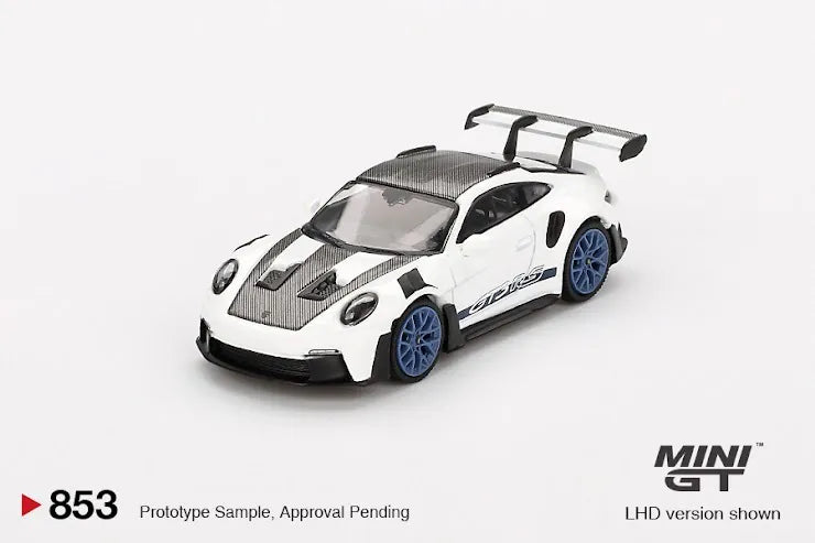 Mini GT #853 Porsche 911 (992) GT3 RS Weissach Package White with Indigo Blue