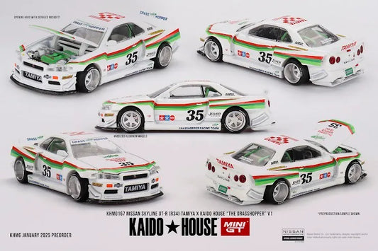 Mini GT x Kaido House #167 Nissan Skyline GT-R (R34) TAMIYA x KAIDO HOUSE "The GRASSHOPPER" V1