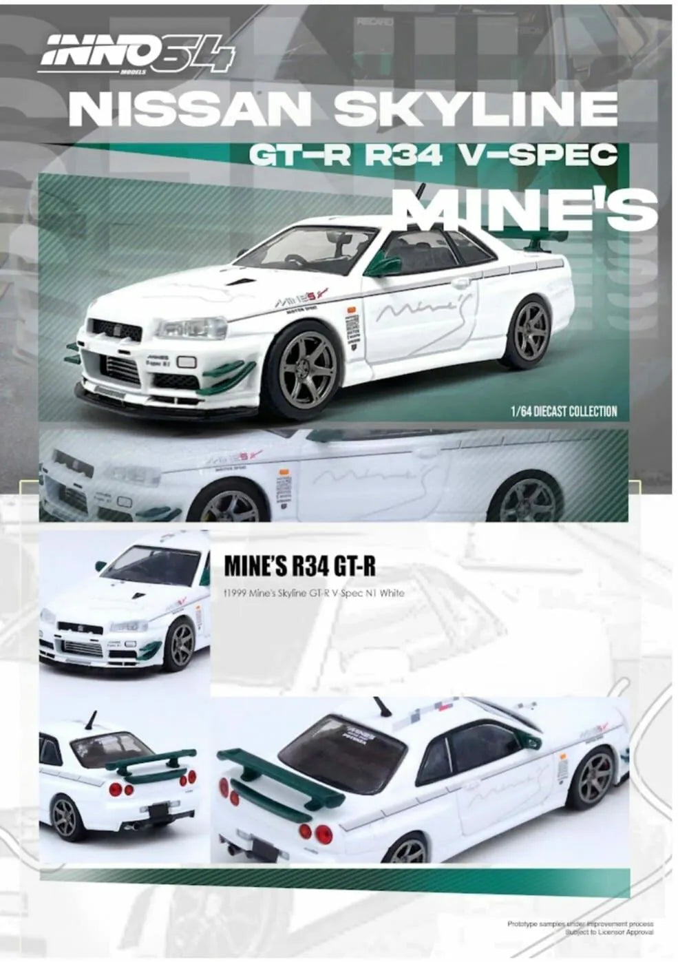 INNO64 1/64 NISSAN SKYLINE GT-R (R34) V-SPEC Tuned by "MINE'S"