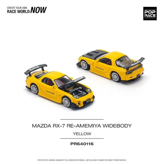 Pop Race 1/64 MAZDA RX-7 (FD3S) RE-AMEMIYA WIDEBODY YELLOW