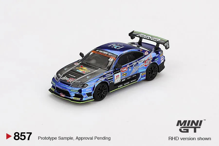 Mini GT #857 1:64 Scale Nissan Silvia (S15) D-MAX #46 D-MAX Racing 2023 D1 Grand Prix / D1 Blister Packaging