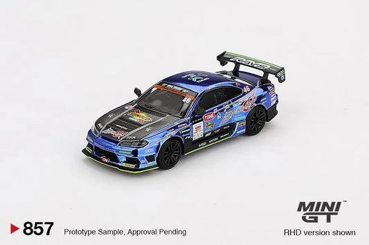 Mini GT #857 1:64 Scale Nissan Silvia (S15) D-MAX #46 D-MAX Racing 2023 D1 Grand Prix / D1 Blister Packaging