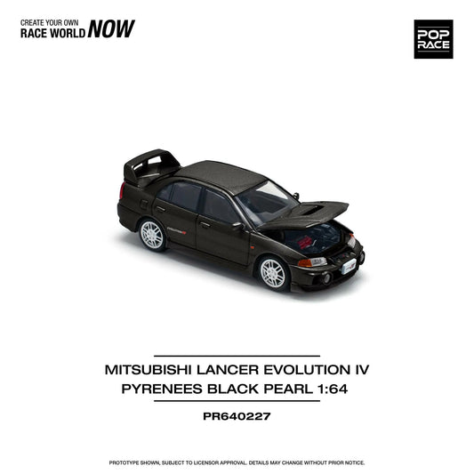 Pop Race 1/64 MITSUBISHI LANCER EVOLUTION IV PYRENEES BLACK PEARL -Opening Front & Detailed Engine