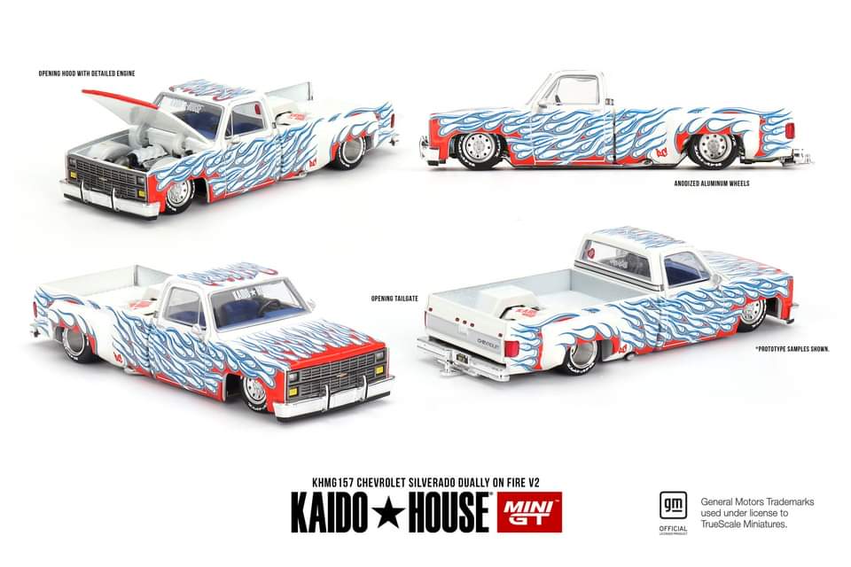 Mini GT x Kaido House #157 Chevrolet Silverado Dually on Fire V2 KHMG1 ...