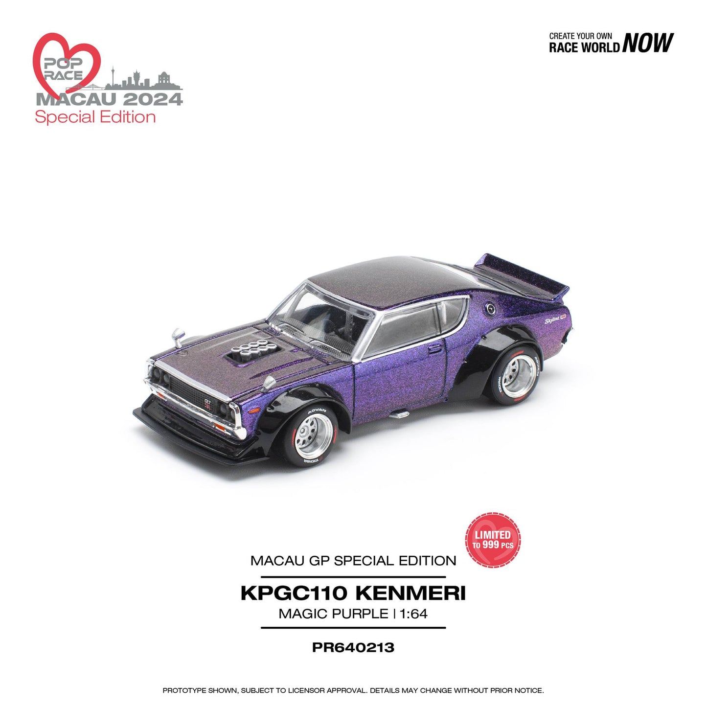 Pop Race 1/64 Macau GP 2024 SKYLINE GT-R V8 DRIFT (KENMERI) Magic Purple