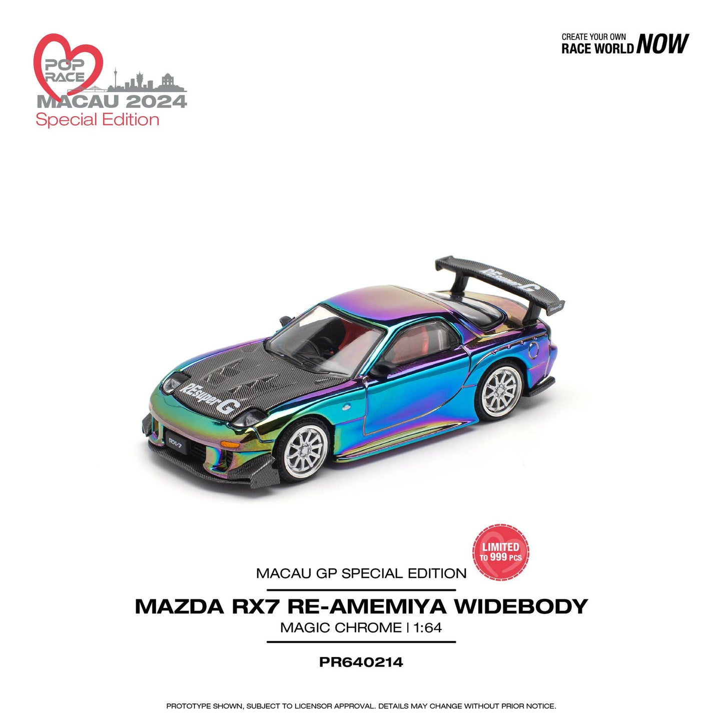 Pop Race 1/64 MACAU GP 2024 MAZDA RX-7 (FD3S) RE-AMEMIYA WIDEBODY Magic Chrome