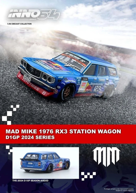 Inno64 1/64 MAD MIKE 1976 MAZDA RX3 Station Wagon D1GP Series 2024