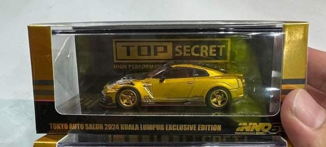 Inno64 x Tokyo Auto Salon Malaysia 2024 Exclusive Top Secret Nissan GT-R R35 Gold Chrome w/ carbon fibre hood