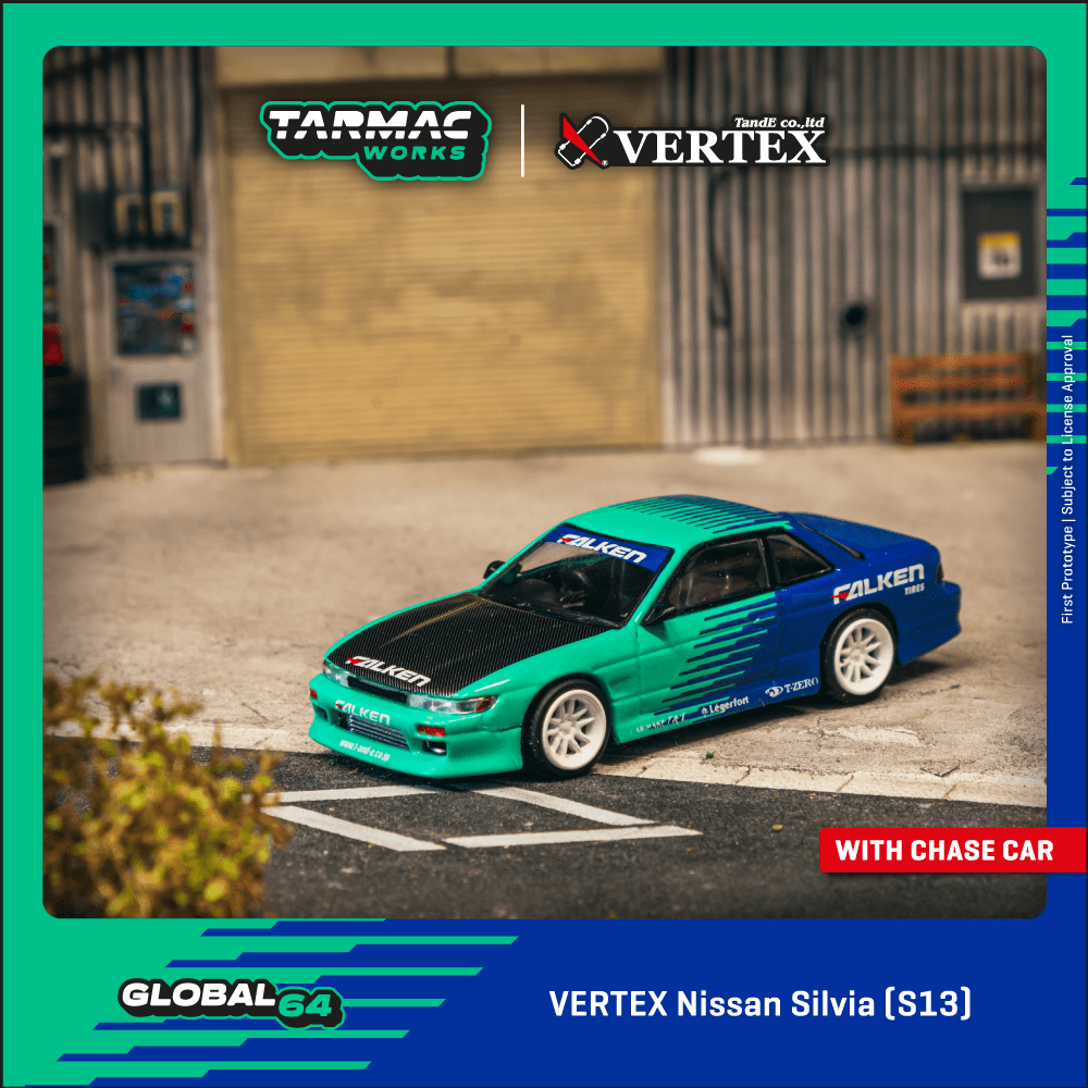 Tarmac Works X VERTEX 1:64 Scale Nissan Silvia S13 VERTEX Falken T64G-025-FA