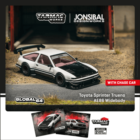 Tarmac Works 1:64 Scale Toyota Sprinter Trueno AE86 Widebody by Jon Sibal White / Black