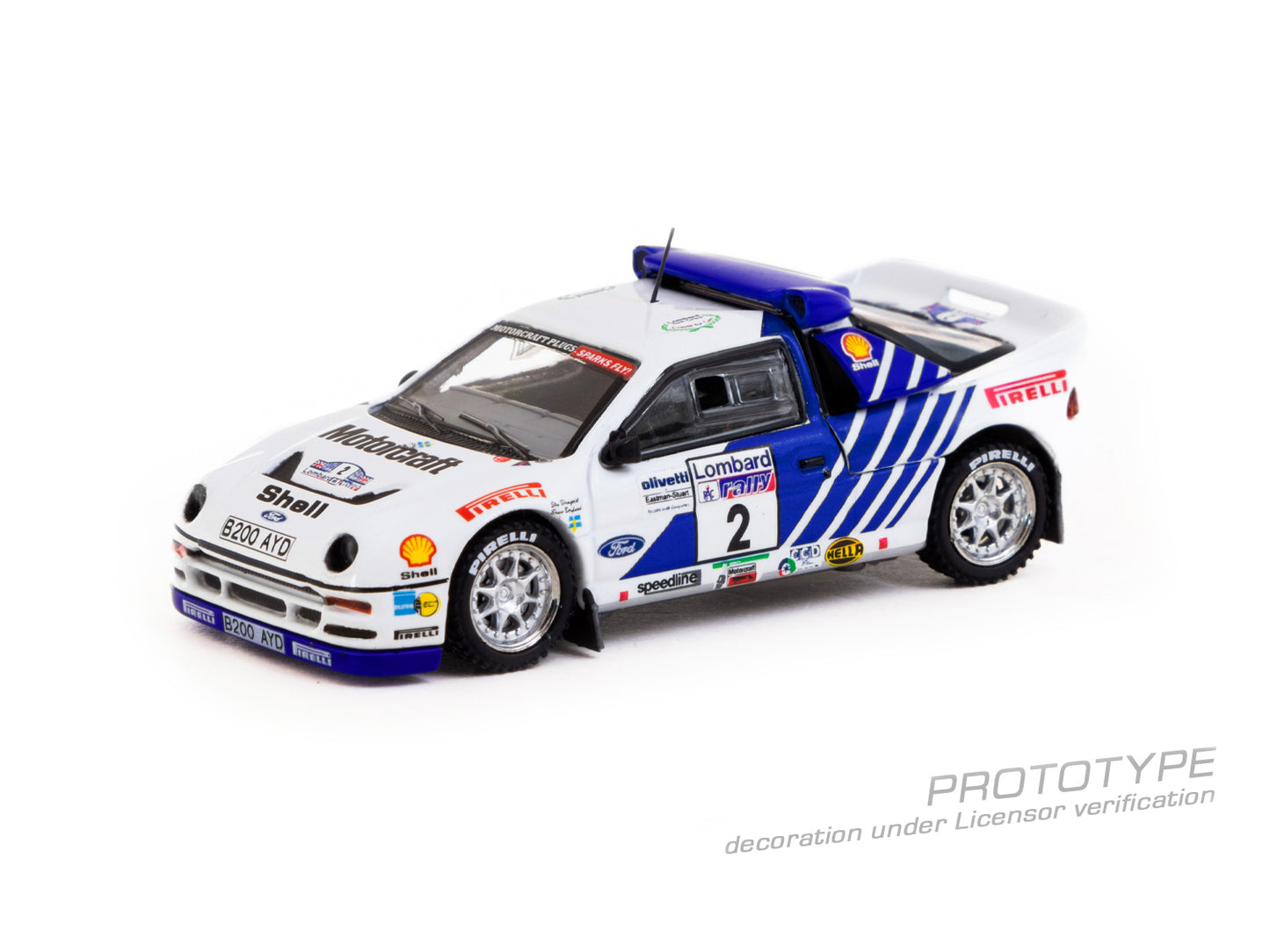 Tarmac Works 1:64 Scale Ford RS200 Lombard RAC Rally 1986 Stig Blomqvist / Bruno Berglund