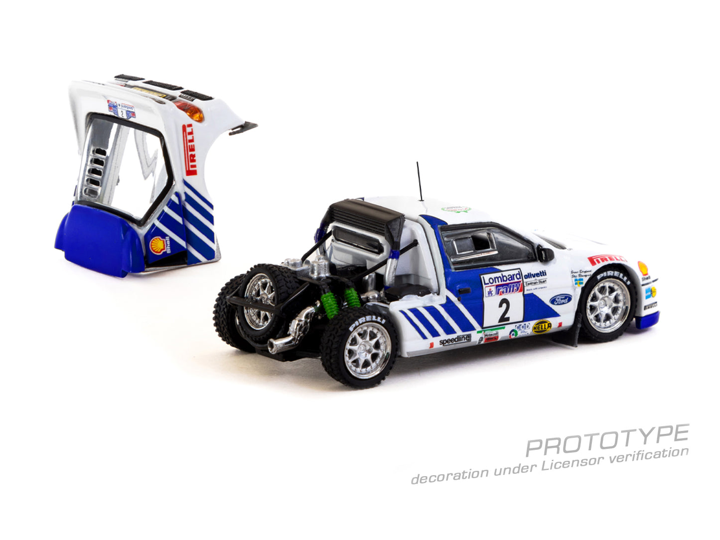 Tarmac Works 1:64 Scale Ford RS200 Lombard RAC Rally 1986 Stig Blomqvist / Bruno Berglund