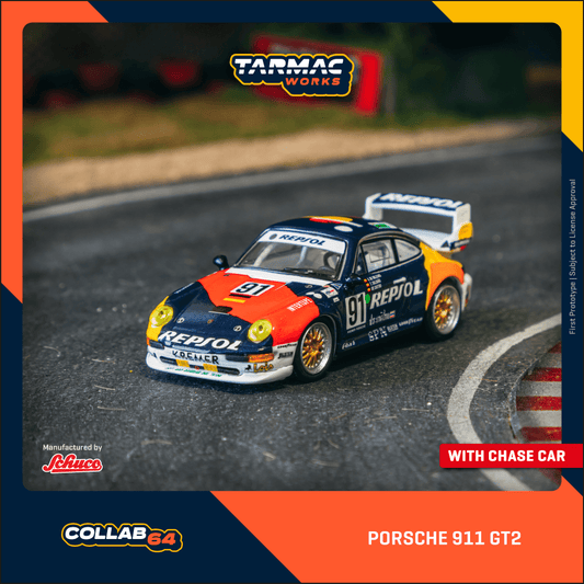 Tarmac Works x Schuco 1:64 Scale Porsche 911 GT2 24h LE MANS 1995 #91