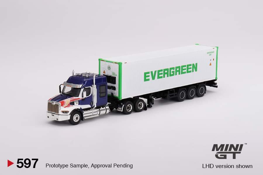 MINI GT #597 1/64 Western Star 49X Blue w/ 40' Reefer Container "EVERGREEN"