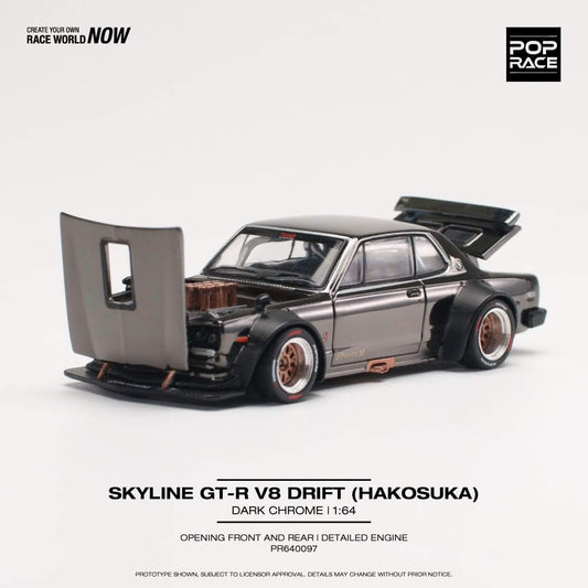 Pop Race 1/64 Skyline GT-R V8 Drift (Hakosuka) Dark Chrome