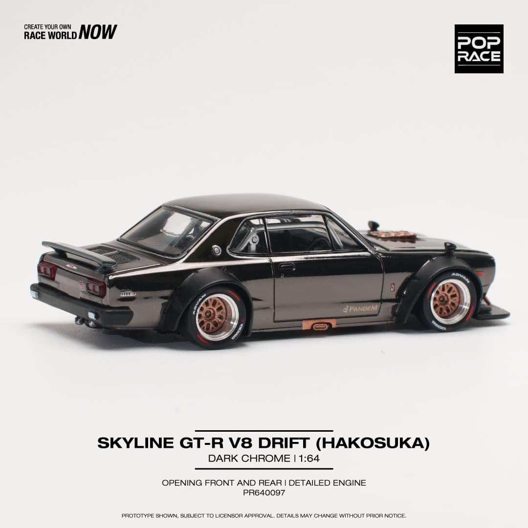 Pop Race 1/64 Skyline GT-R V8 Drift (Hakosuka) Dark Chrome