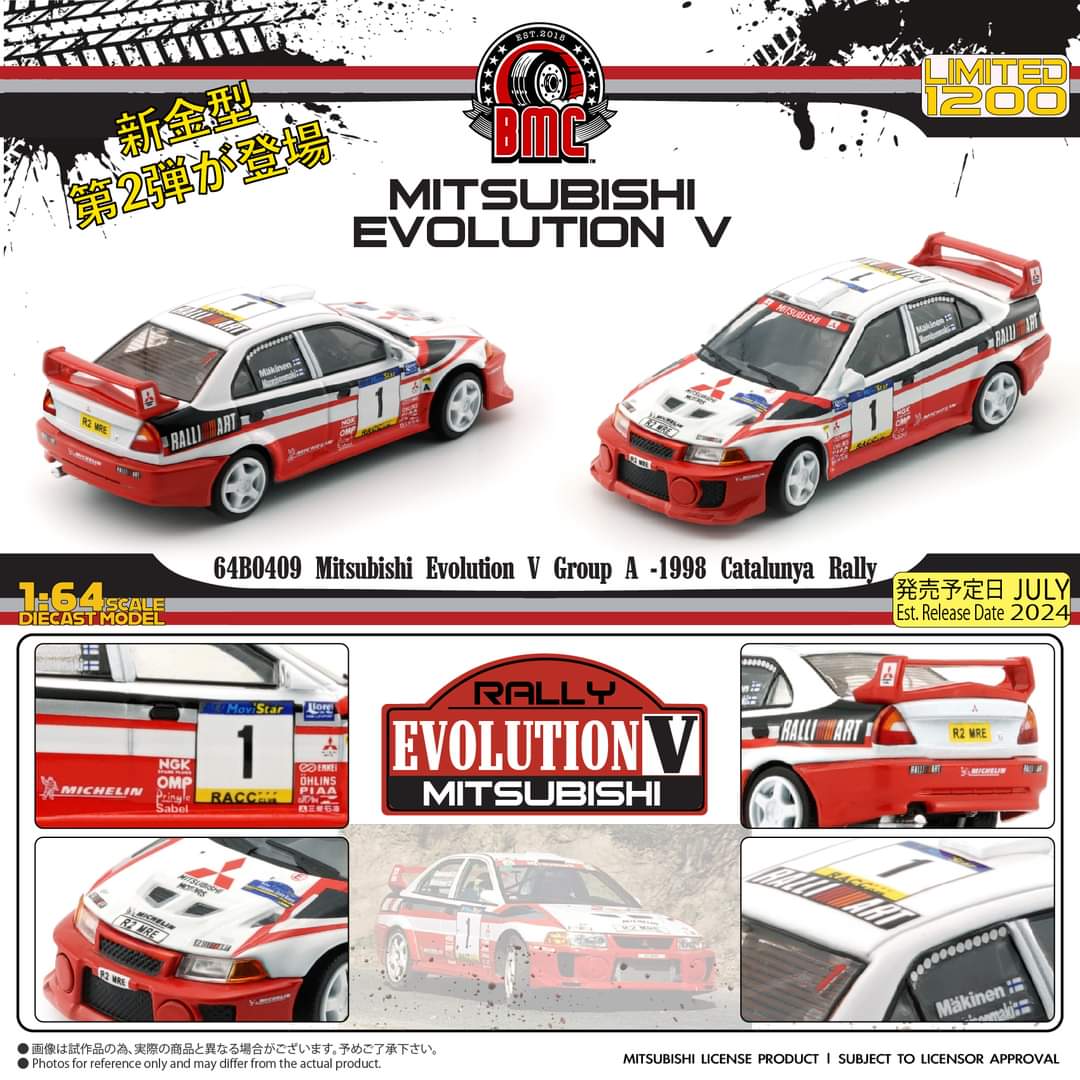 BMC 1:64 Scale Mitsubishi Lancer Evolution V Group A 1998 Catalunya Rally