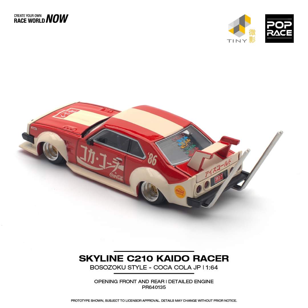 Pop Race 1/64 Nissan Skyline (C210) Kaido Racer Bosozuko Style Coca Cola JP