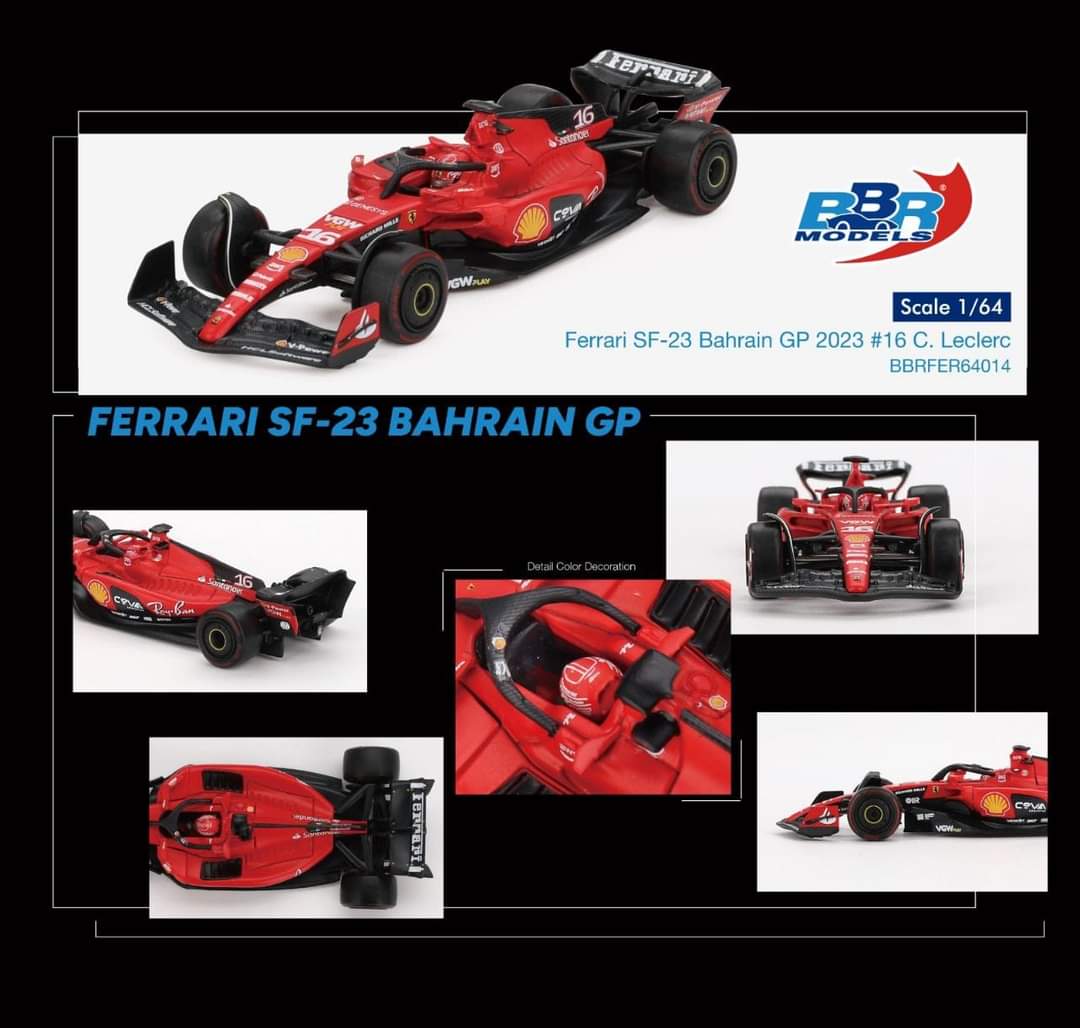 BBR Models 1/64 Ferrari SF23 #16 C. Leclerc 2023 Bahrain GP