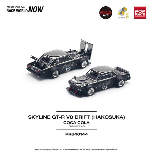 Pop Race 1/64 SKYLINE GT-R V8 DRIFT (HAKOSUKA) COCA COLA ZERO BLACK CHROME