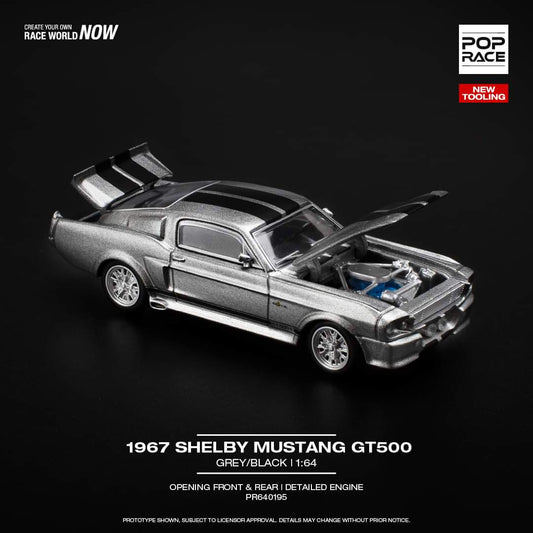 Pop Race 1:64 scale 1967 SHELBY MUSTANG GT500 GREY/BLACK