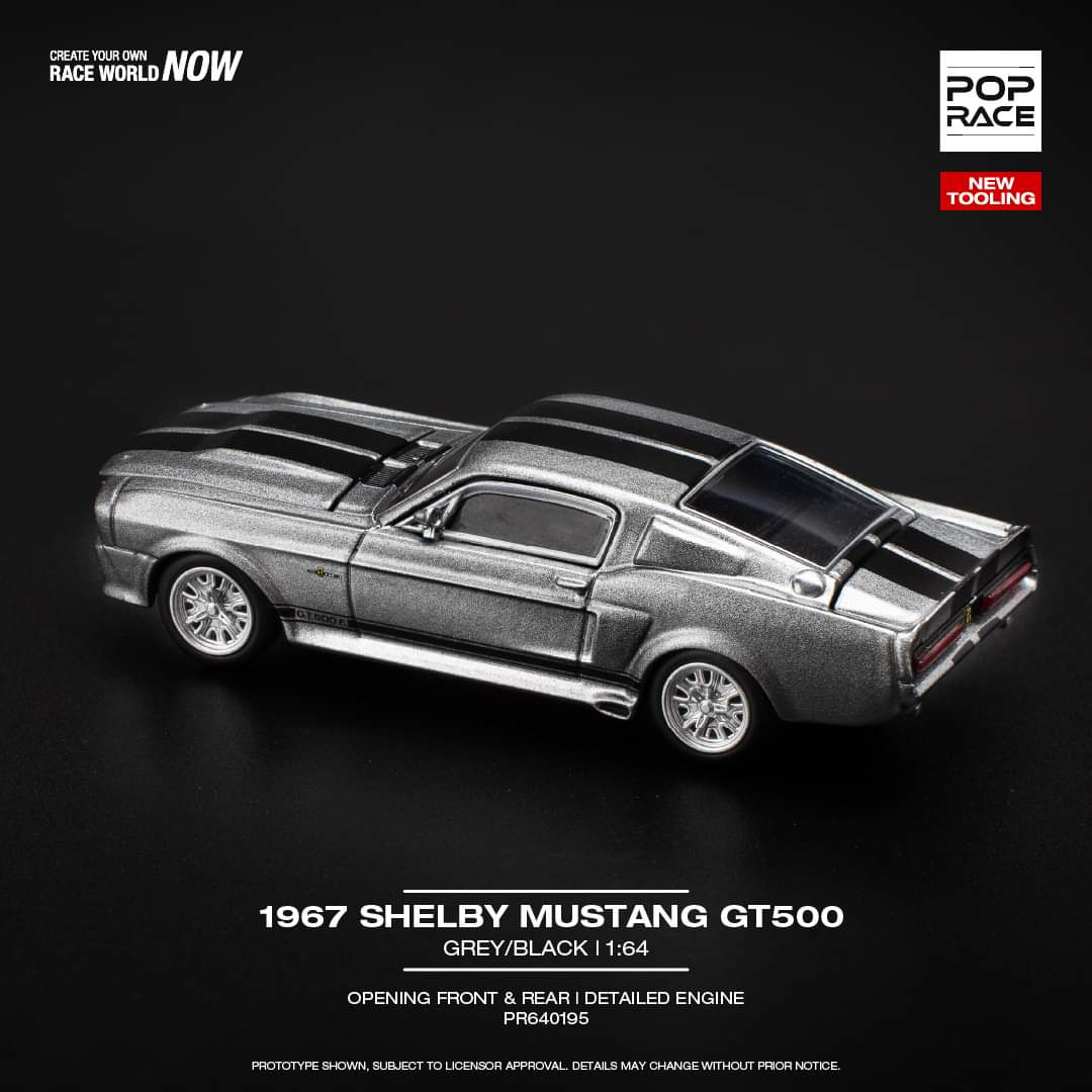 Pop Race 1:64 scale 1967 SHELBY MUSTANG GT500 GREY/BLACK