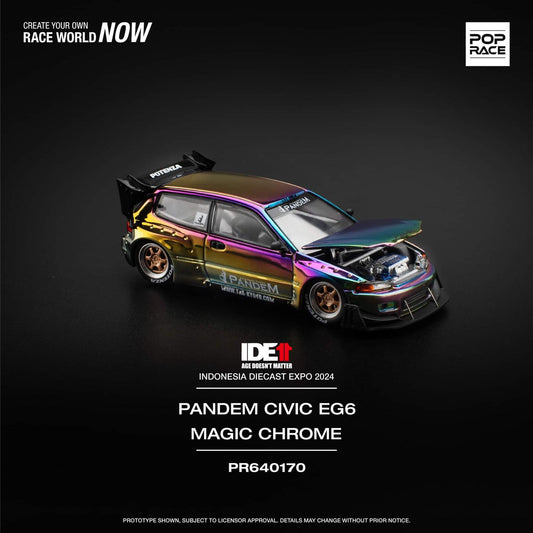 Pop Race 1:64 scale IDE 2024 Exclusive HONDA PANDEM CIVIC EG6 v1.5 MAGIC CHROME