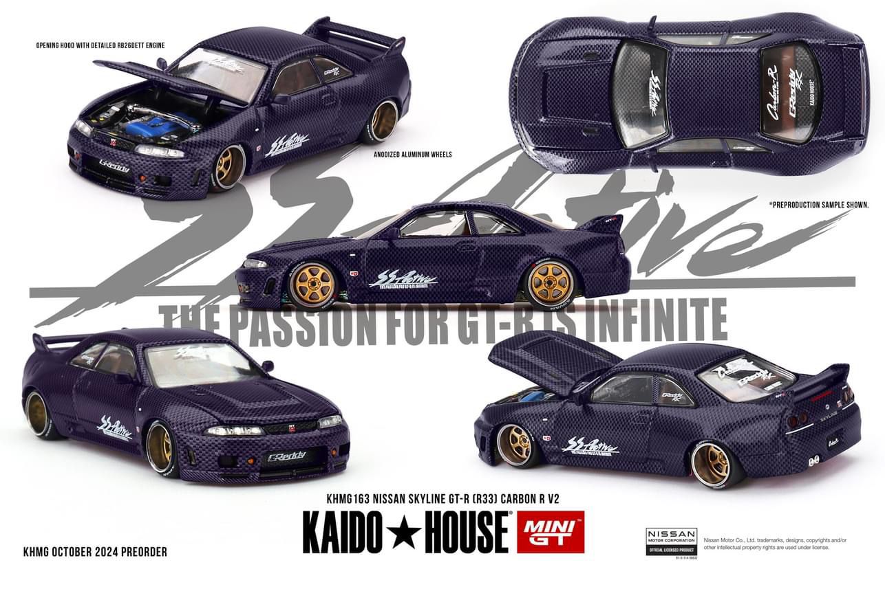 Mini GT x Kaido House #163 Nissan Skyline GT-R (R33) Active Carbon R v2