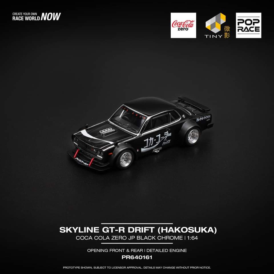 Pop Race 1/64 SKYLINE GT-R V8 DRIFT (HAKOSUKA) COCA COLA JP ZERO BLACK CHROME