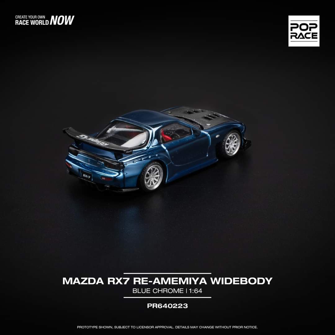 Pop Race 1/64 MAZDA RX7 RE-AMEMIYA WIDEBODY - BLUE CHROME