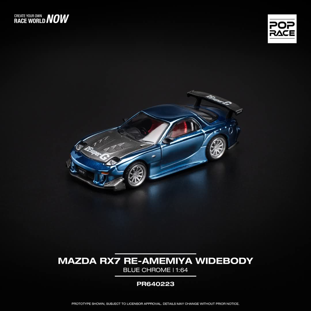 Pop Race 1/64 MAZDA RX7 RE-AMEMIYA WIDEBODY - BLUE CHROME