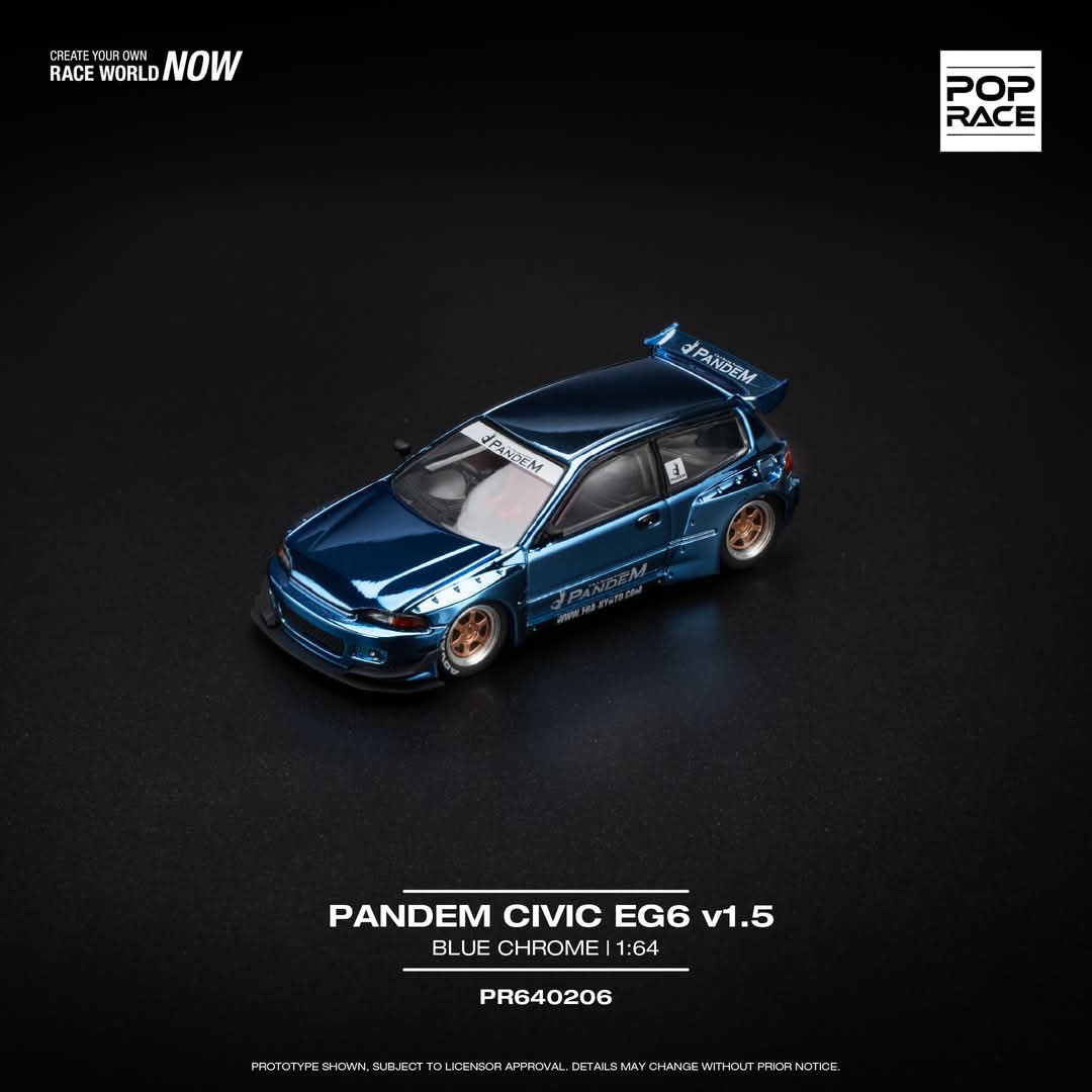 Pop Race 1/64 PANDEM CIVIC EG6 - BLUE CHROME