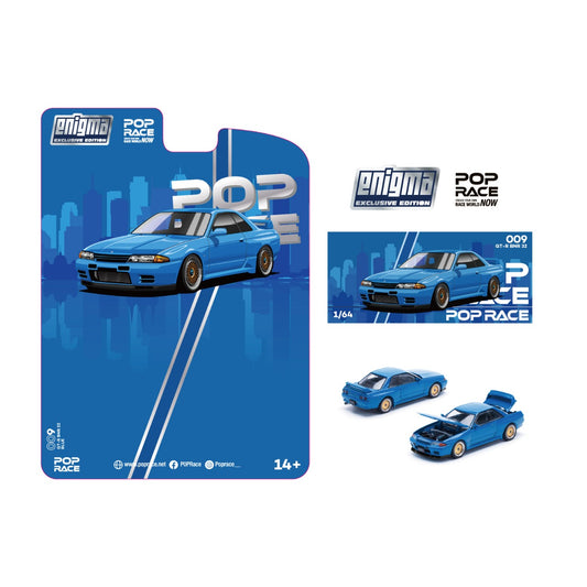 Pop Race x Enigma 1/64 Nissan Skyline R32 Bayside Blue