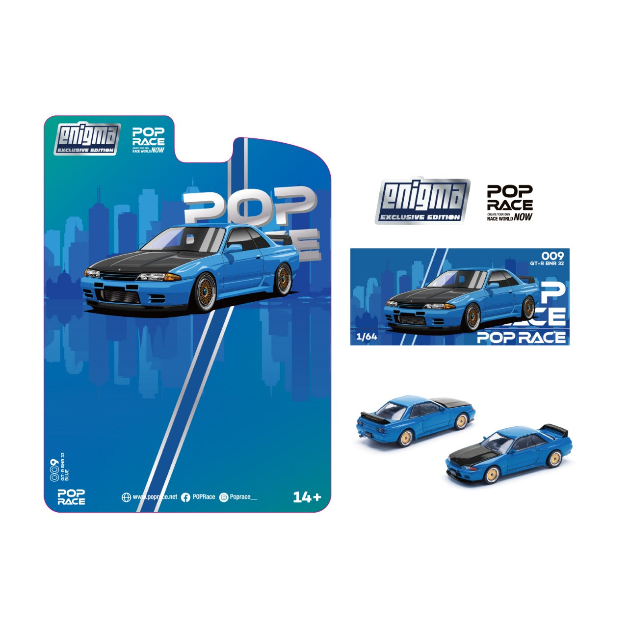 Pop Race x Enigma 1/64 Nissan Skyline R32 Bayside Blue