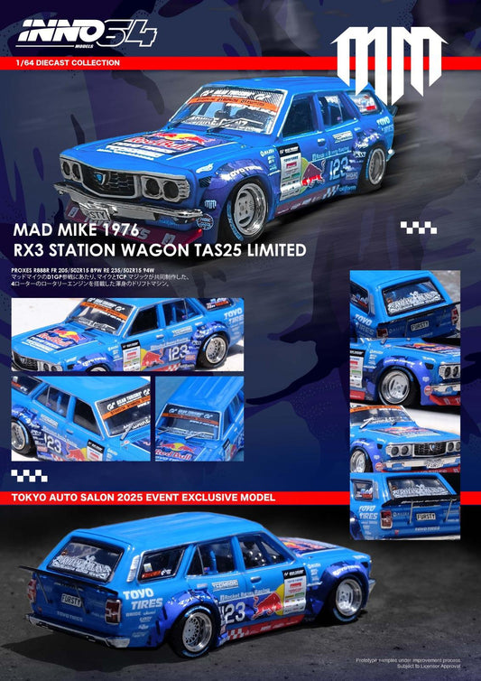 Inno64 1/64 TAS 2025 MAD MIKE 1976 MAZDA RX3 STATION WAGON