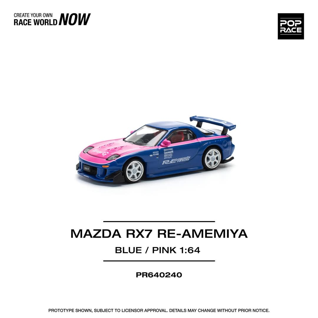 Pop Race 1/64 MAZDA RX7 RE-AMEMIYA WIDEBODY - BLUE/PINK