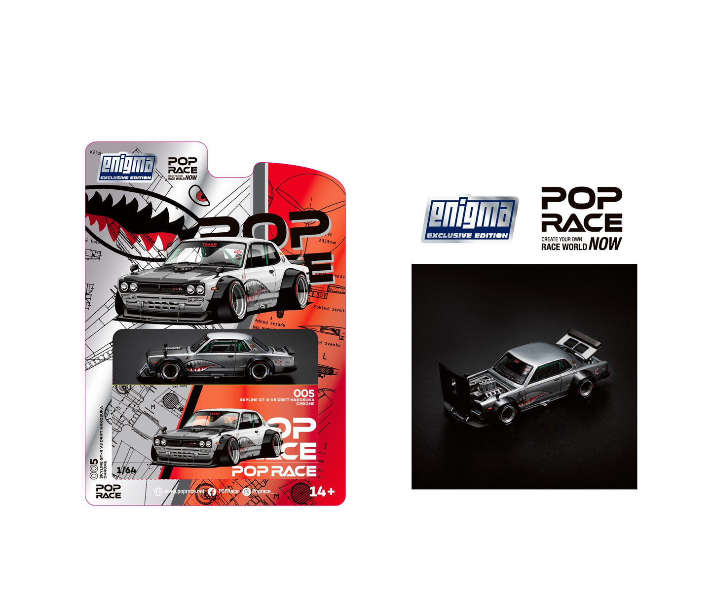 POP RACE x Enigma 1/64 Skyline GT-R V8 Drift (Hakosuka) Ｍetallic Silver