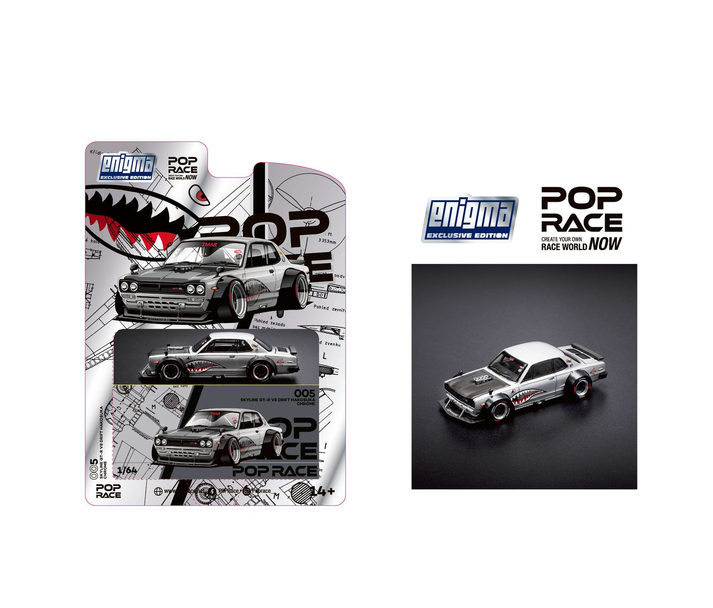 POP RACE x Enigma 1/64 Skyline GT-R V8 Drift (Hakosuka) Ｍetallic Silver