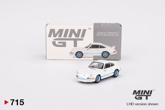 Mini GT #715 Porsche 911 Carrera RS 2.7 Grand Prix White with Blue Livery