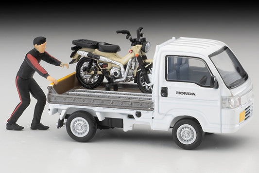 Tomica Limited Vintage Neo LV-N330a Honda Acty Truck Motorcycle Shop Specification (White) with Honda CT125 Hunter Cub