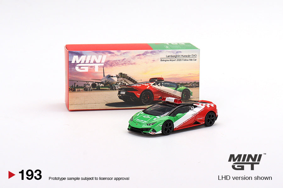 Mini GT 1:64 Scale #193 Lamborghini Huracán EVO Bologna Airport 2020 Follow-Me Car