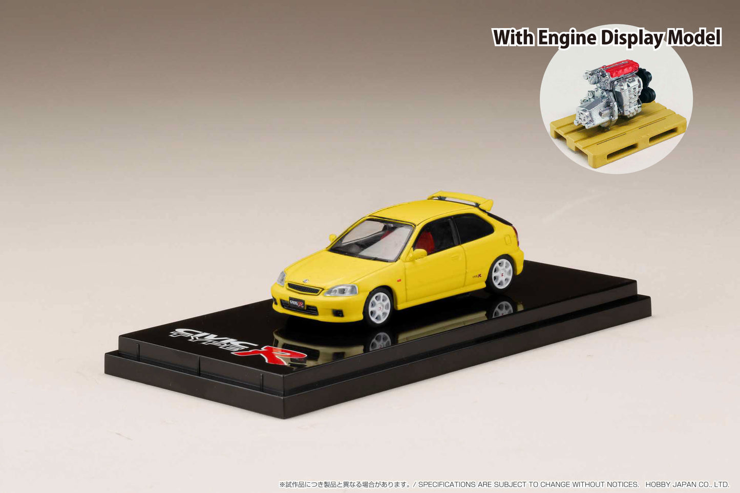 Hobby Japan 1/64 Honda CIVIC TYPE R (GF-EK9) with Engine Display Model Yellow Hobby Japan