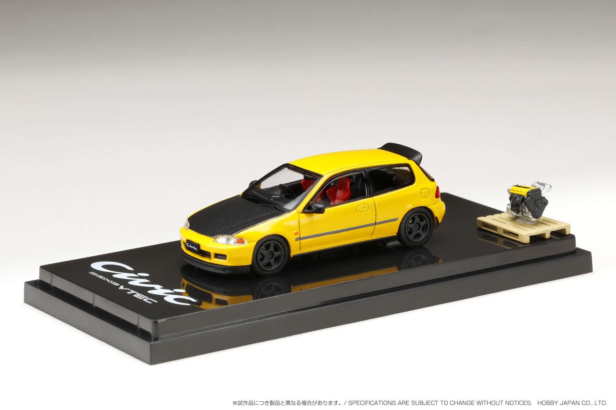 Hobby Japan 1/64 Honda CIVIC Type R (Eg6) JDM Style with Engine Display  Model Customized Version Yellow