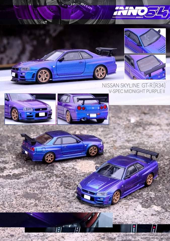 INNO64 1/64 NISSAN SKYLINE GT-R (R34) Midnight Purple II Inno64